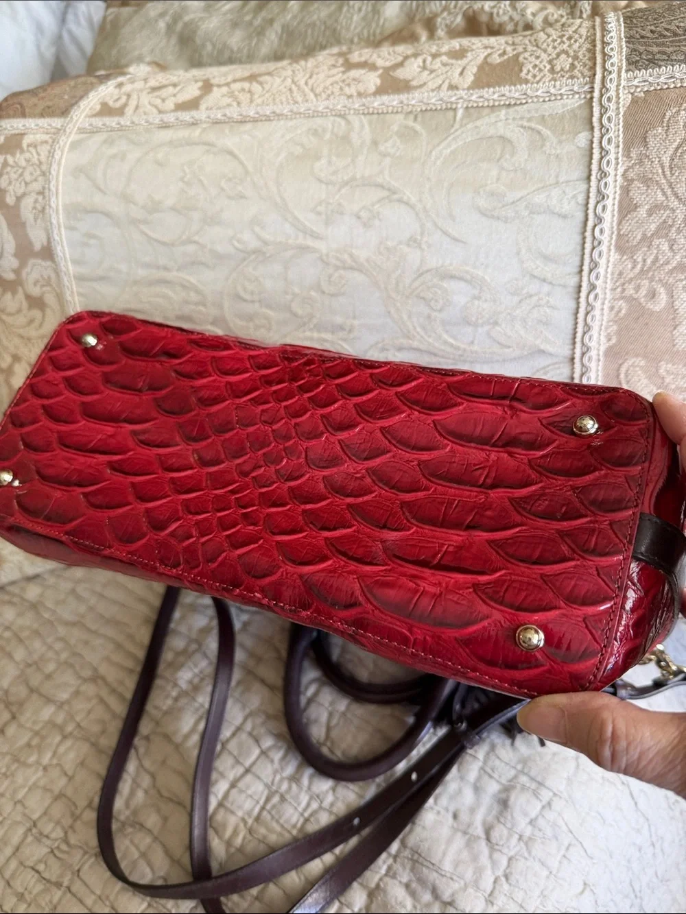 Brahmin bag large red and brown like new 16” by 11”